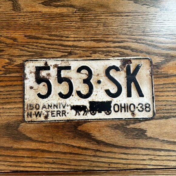 1938 Ohio‎ License Plate 553 SK 150th Anniversary NW Territory Ohio 38 Antique - Picture 1 of 3